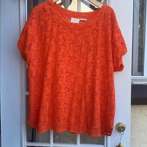 Anthro plus orange eyelet beaded blouse